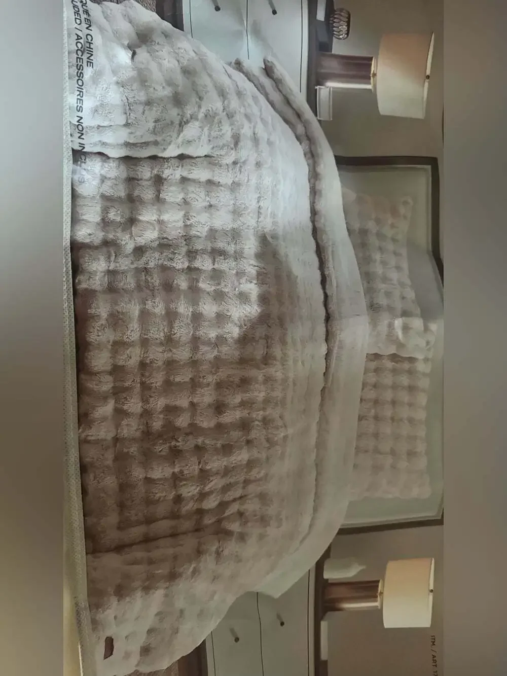 Frye comforter set KING Plush Faux Fur Comforter Set cream Pom Pom look RARE